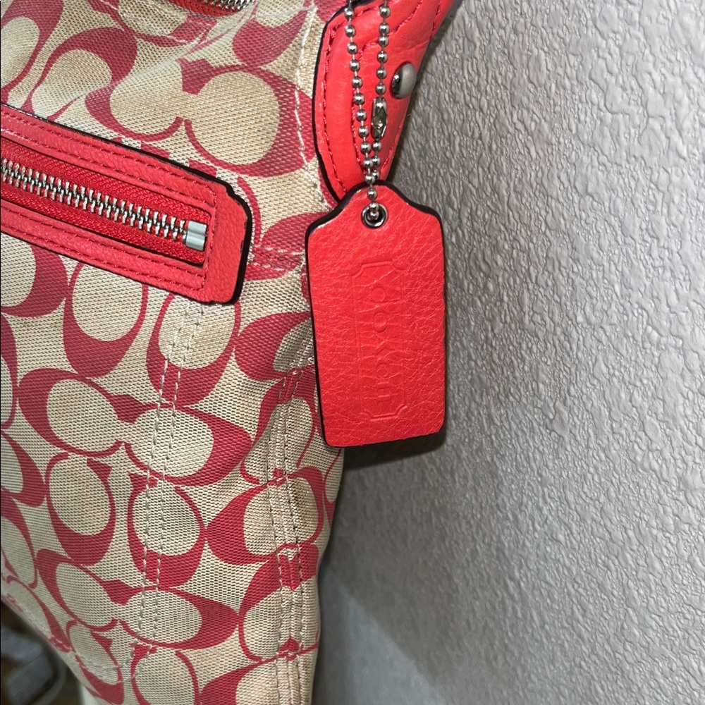 Coach Red and Beige Signature Shoulder Bag - Picture 3 of 13
